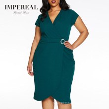 Curve Green Wrap Buckle Midi Fashion Plus Size Summer XXXL Size Dress
